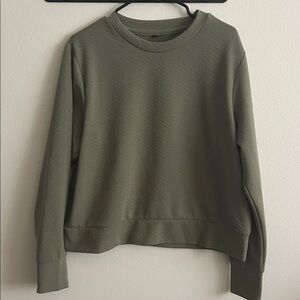 Women's Sage Green Crewneck Textured Cropped Pullover Sweatshirt Casual Top..XLo